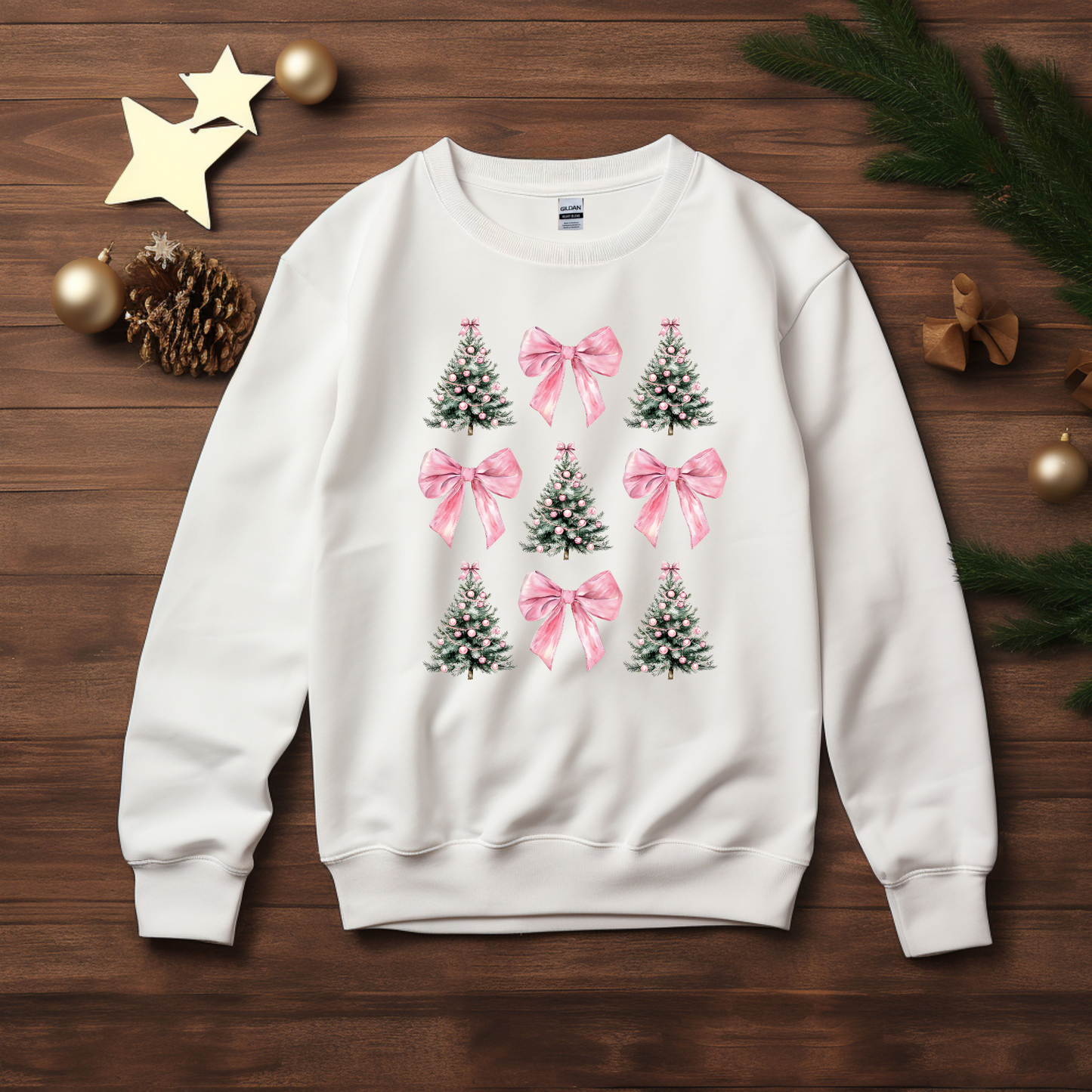 Girly Christmas Trees & Bows Crewneck Sweatshirt