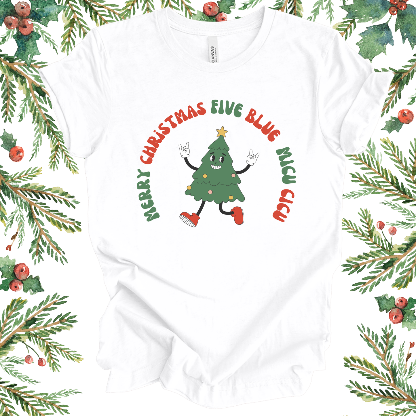 5 Blue Joyful Retro Christmas Tee