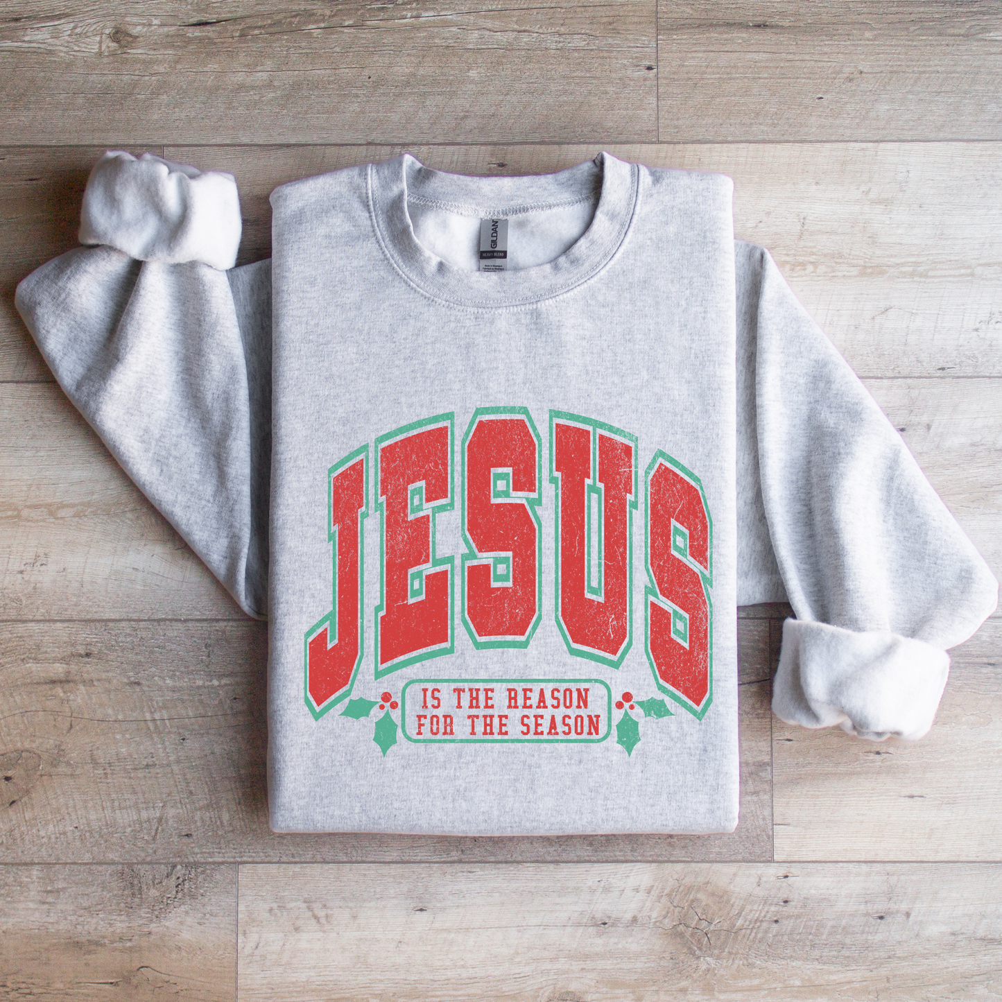 Jesus is the Reason for the Season Distressed Crewneck Sweatshirt