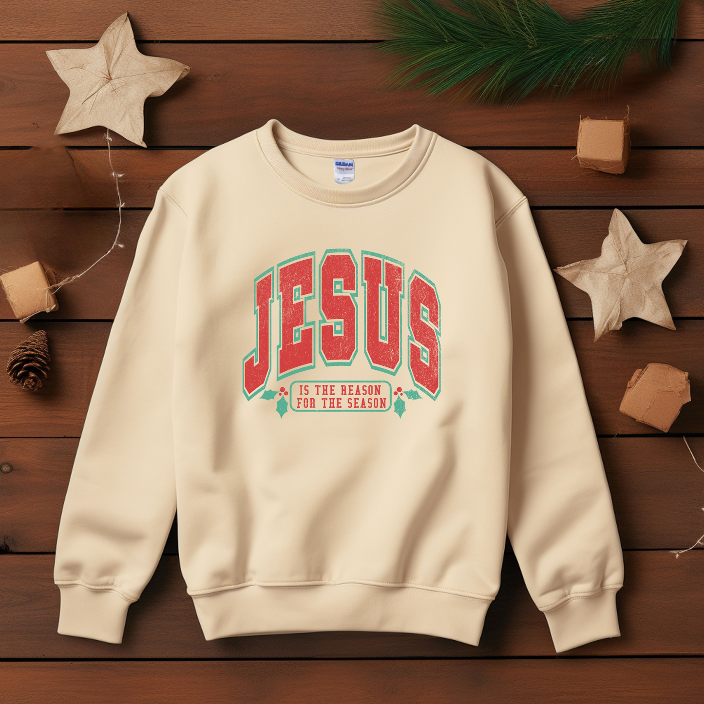 Jesus is the Reason for the Season Distressed Crewneck Sweatshirt