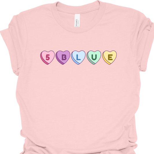 5 Blue Candy Hearts MICU/CICU Valentine's Day Tee