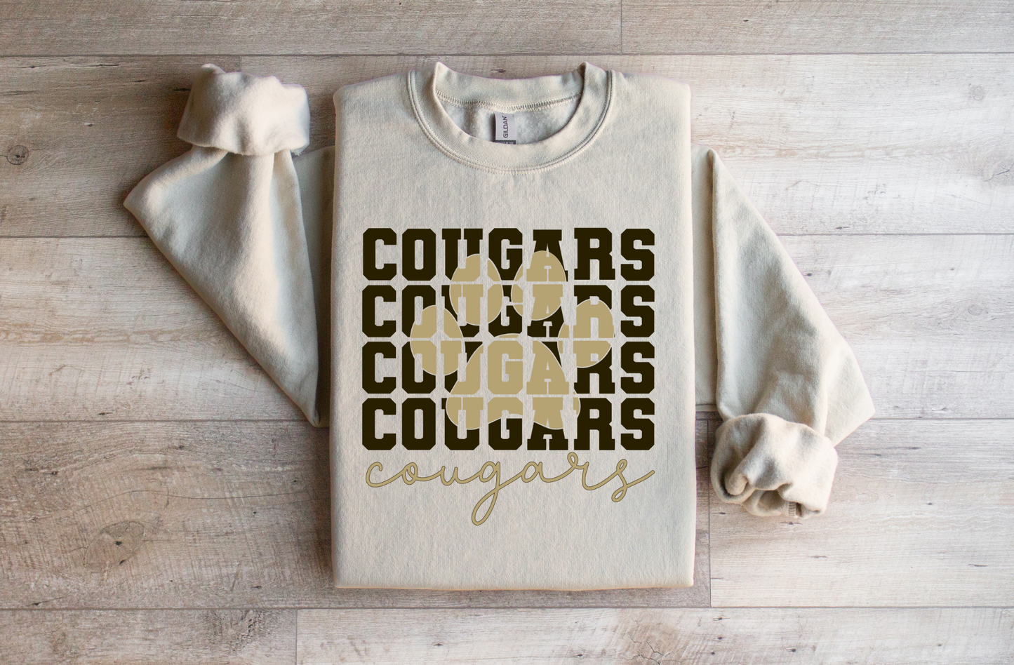Cougars Script Design with Paw Print
