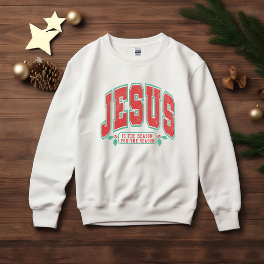 Jesus is the Reason for the Season Distressed Crewneck Sweatshirt