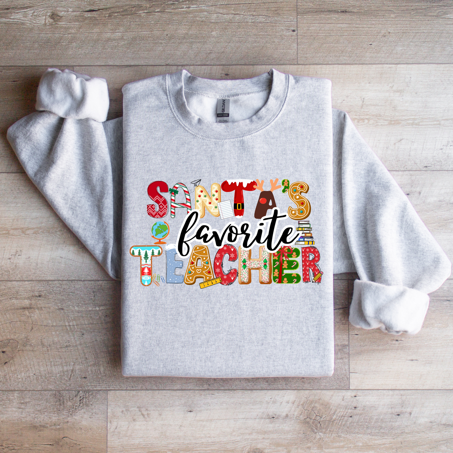 Santa’s Favorite Teacher Crewneck Sweatshirt (Customize It)