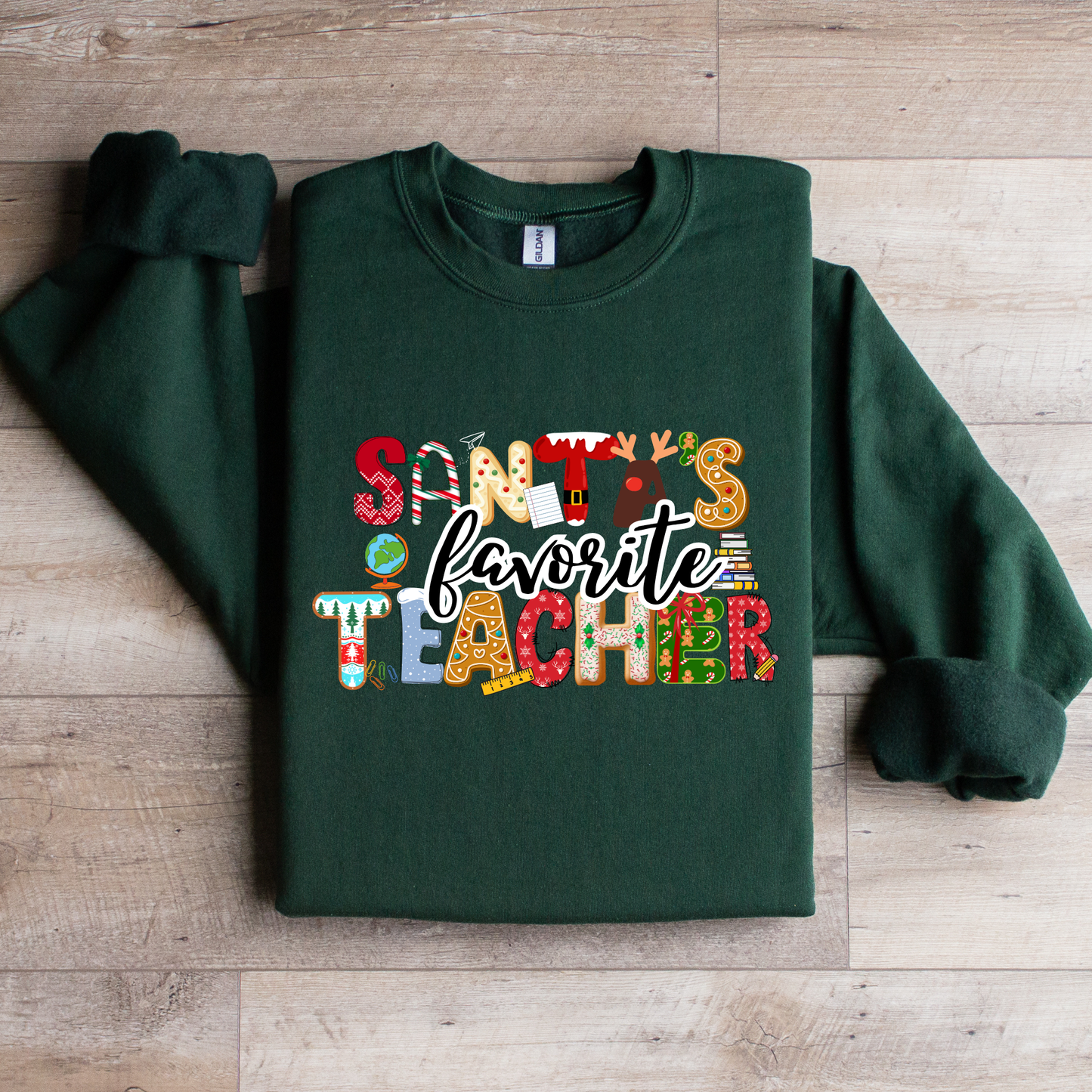 Santa’s Favorite Teacher Crewneck Sweatshirt (Customize It)