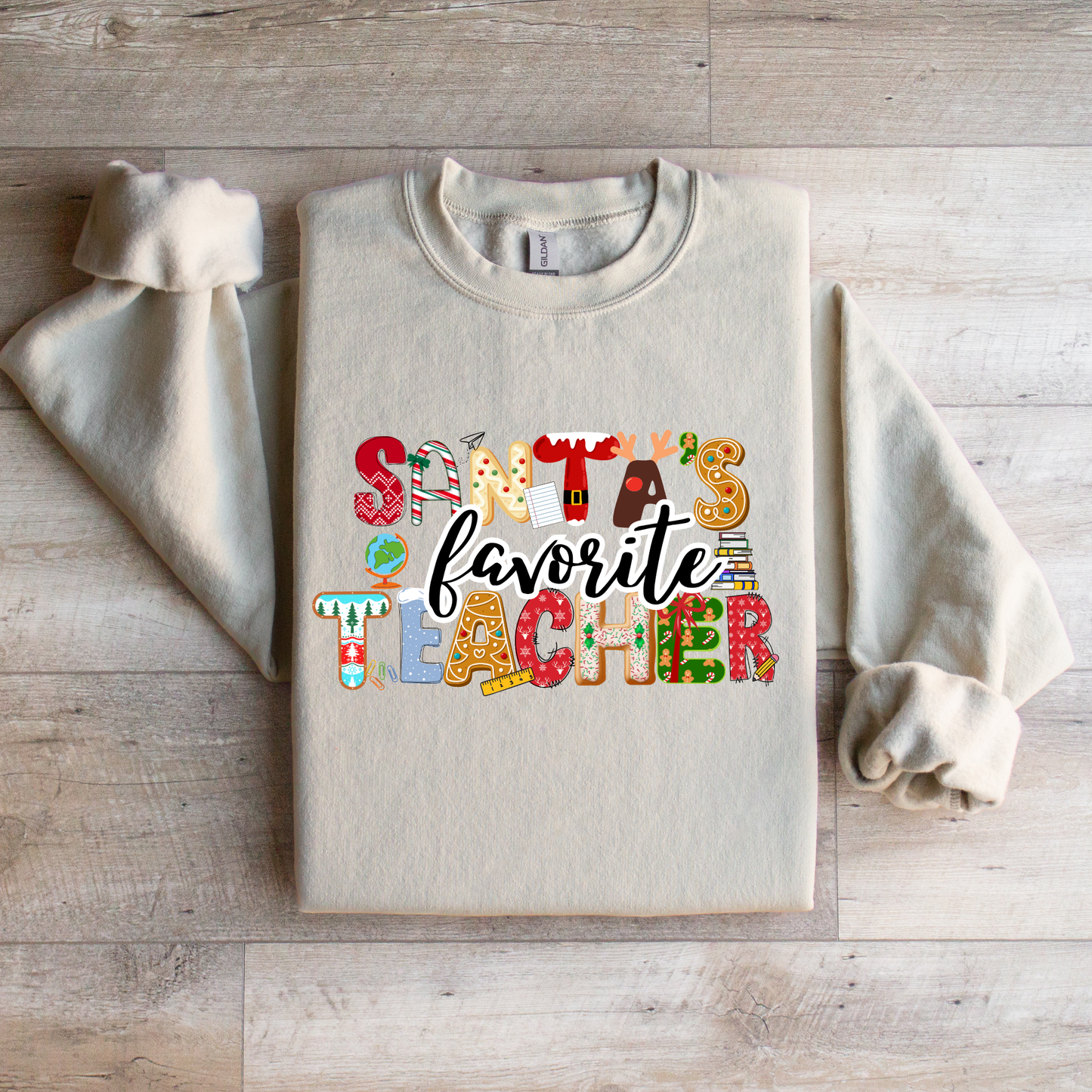 Santa’s Favorite Teacher Crewneck Sweatshirt (Customize It)