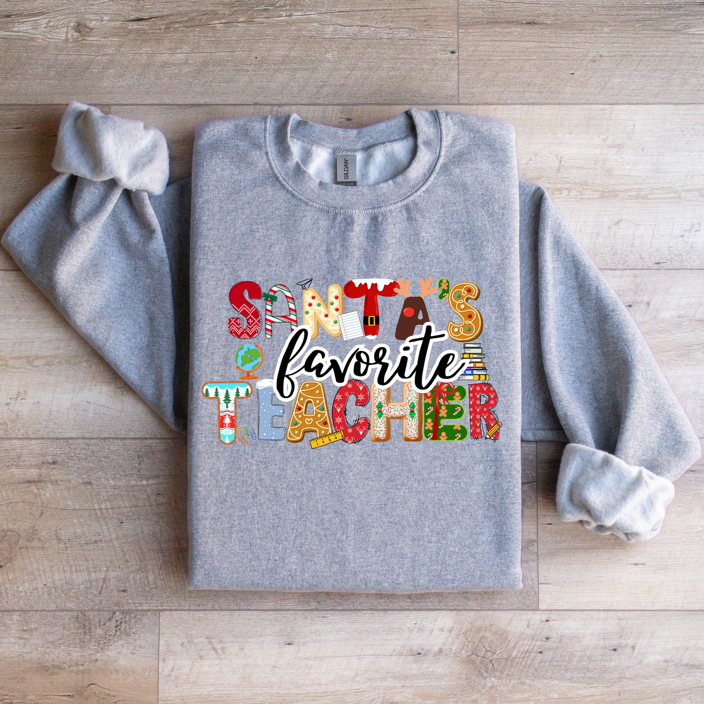 Santa’s Favorite Teacher Crewneck Sweatshirt (Customize It)